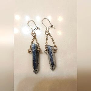 Sterling Silver Dual Tone Pyrite Drop Earrings